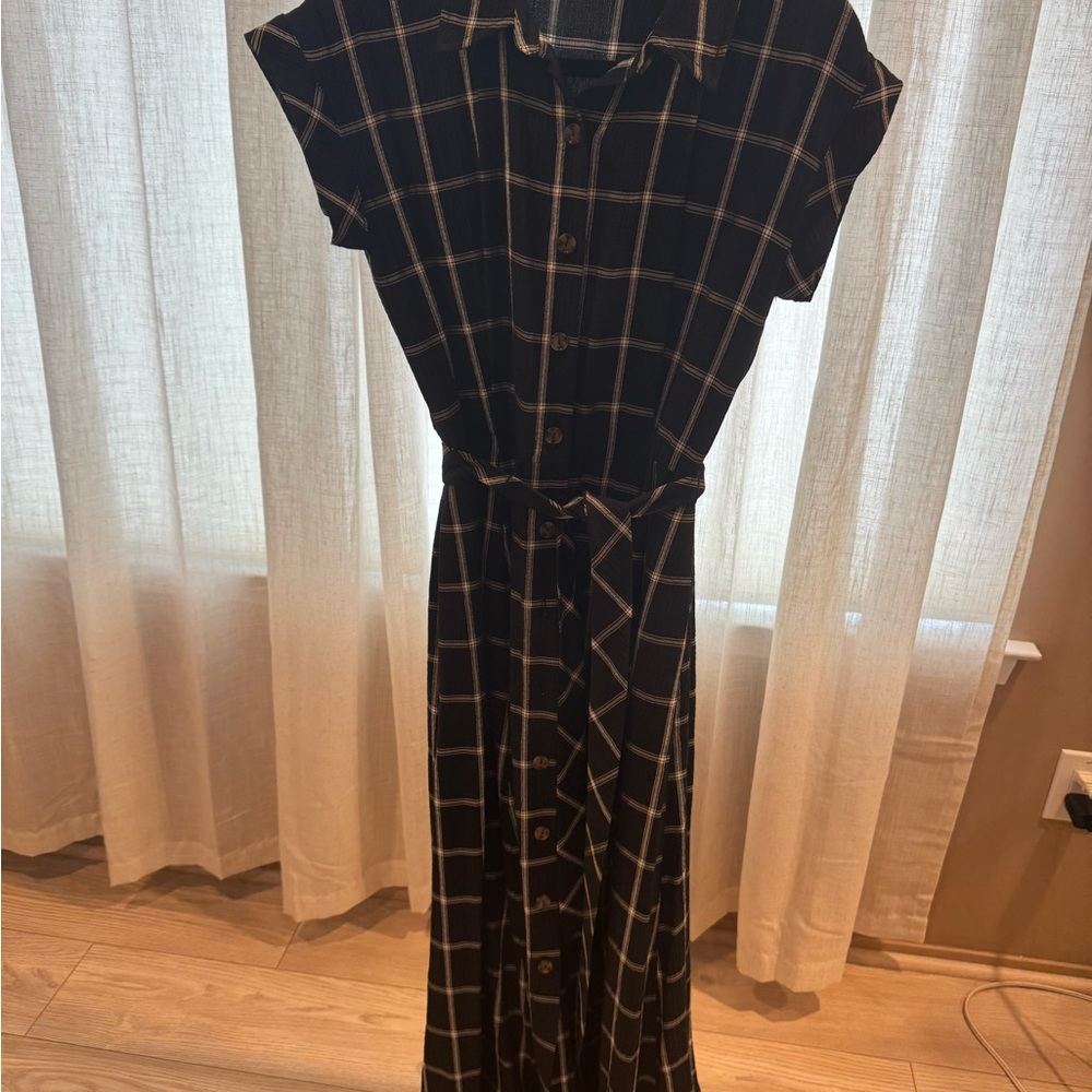 Calvin Klein Black and White Plaid Maxi Dress